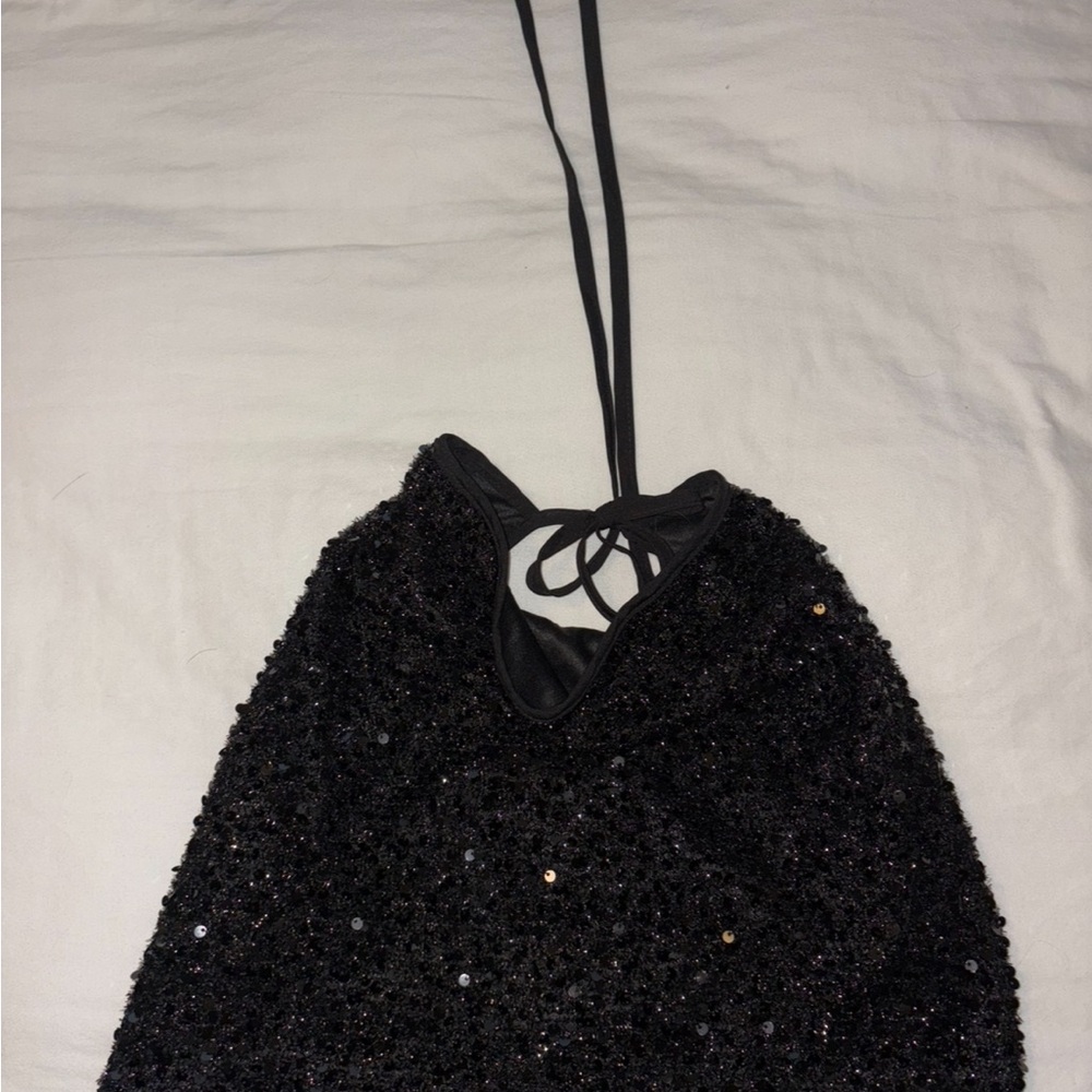 Black Sequin Halter Top